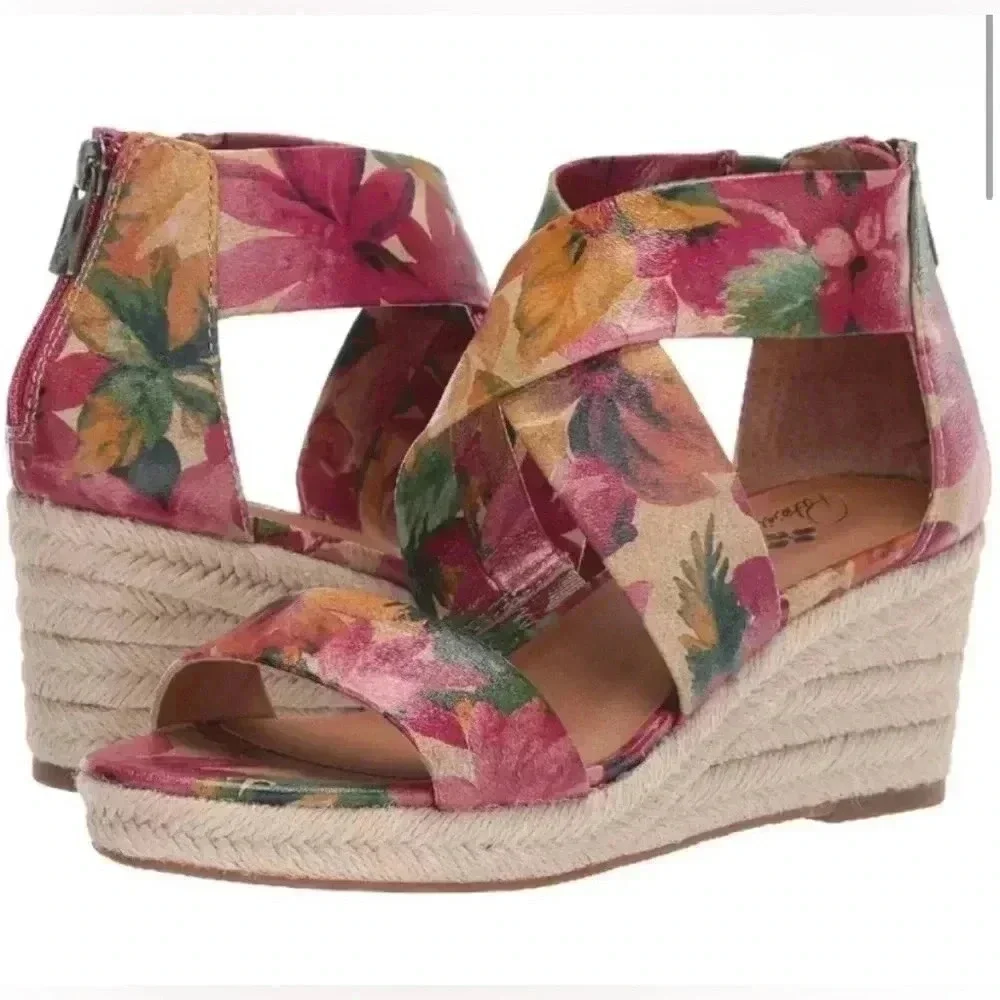 Patricia Nash leather floral “Rubia” espadrille wedge sandals in Spring Multi